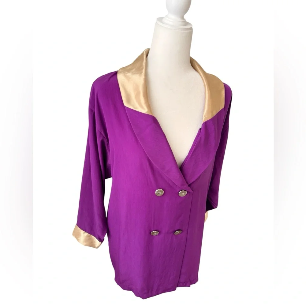 Vintage Miss Dior Purple & Gold Double-Breasted Lightweight Blazer 80s Glam Rare